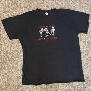 Gildan Black Tee with Red and White Skeleton Design